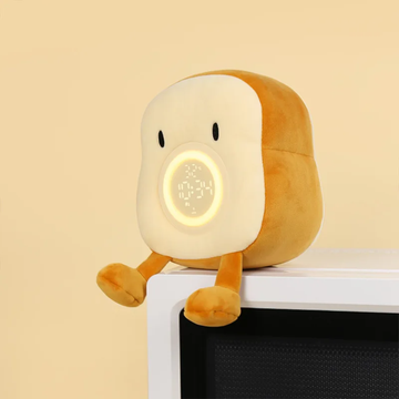 Pluche Toast Nachtlampje &amp; Wekker – USB‑oplaadbaar, LED‑licht &amp; telefoonhouder